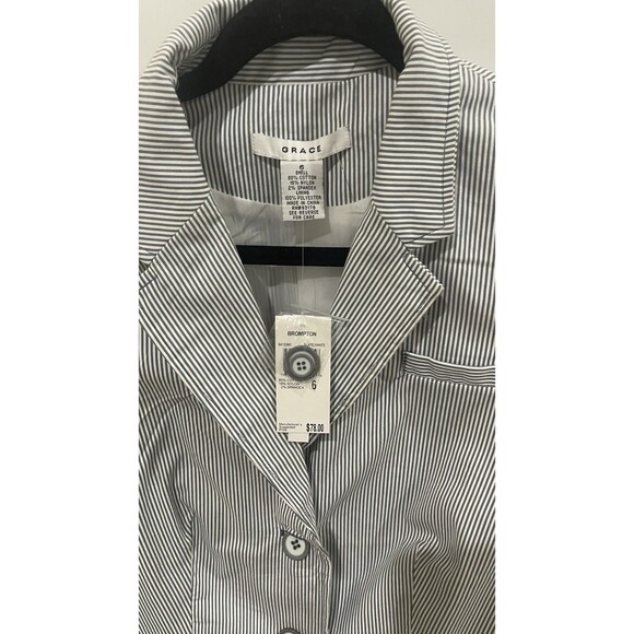 Grace Women’s 3 Button Jacket Size 6 Blazer Gray And White NWT Org Price $78. - Picture 3 of 6